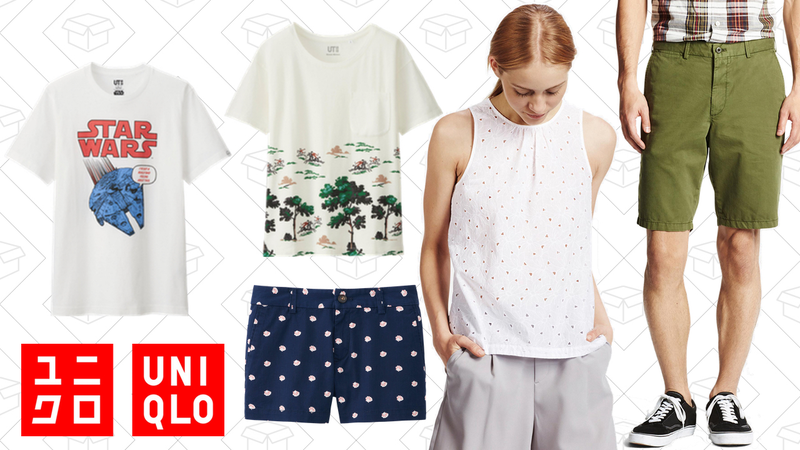 Men’s Star Wars Graphic Tee, $10 | Women’s Bonne Maison Graphic Tee, $10 | Women’s Chino Micro Shorts, $15 | Women’s Eyelet Sleeveless Blouse, $20 | Men’s Chino Shorts, $20 |